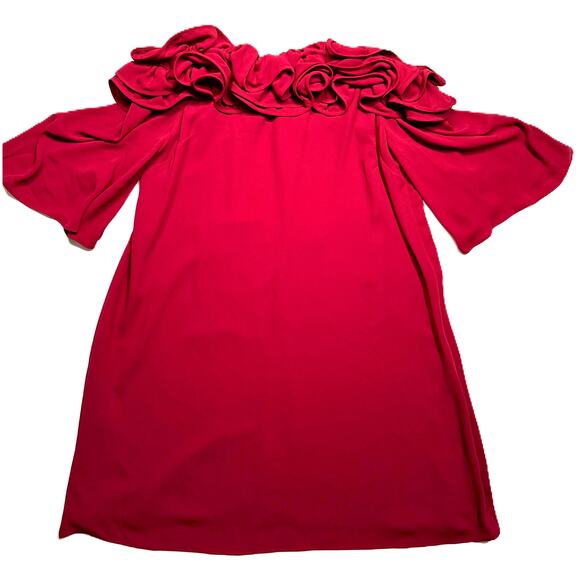 Halston Heritage NWT off-the-shoulder mini dress burgundy ruffled neckline - Picture 1 of 11